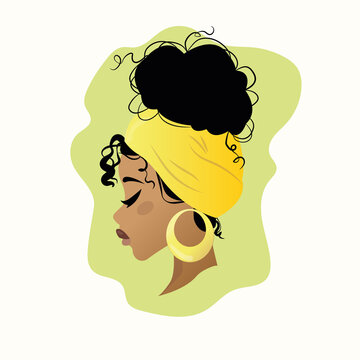 beautiful swarthy girl in profile with a yellow headband on her head