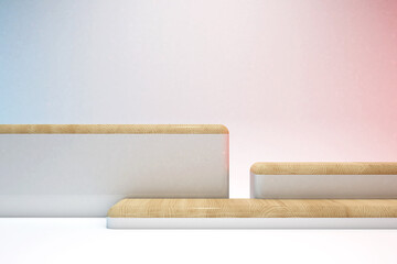 3d rendering luxury mock up podium for cosmetics product presentation, white podium on the white background abstract geometry 3d illustration and graphic resource