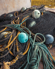 background of colorful fishing nets and floats