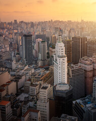 Altino Arantes Building (former Banespa, now Farol Santander) aerial view at sunset - Sao Paulo,...