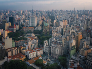 Fototapeta premium Aerial view of Sao Paulo Historic City Center with Se Cathedral and Pateo do Collegio - Sao Paulo, Brazil