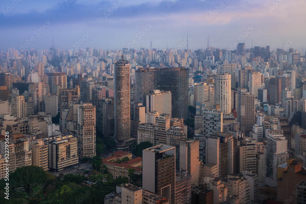 Poster aerial view of sao paulo skyline with italia and copan buildings - sao paulo, brazil