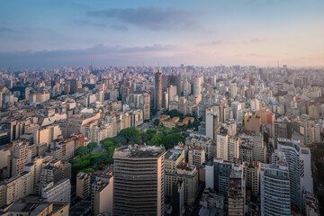 Fototapeta na wymiar Aerial view of Sao Paulo Skyline with Italia and Copan Buildings - Sao Paulo, Brazil