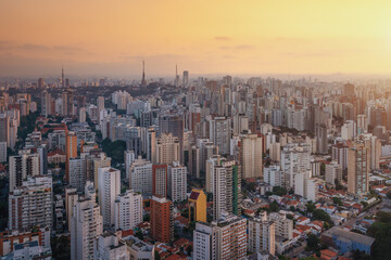 Naklejka na ściany i meble Aerial View of Perdizes neighborhood at sunset - Sao Paulo, Brazil