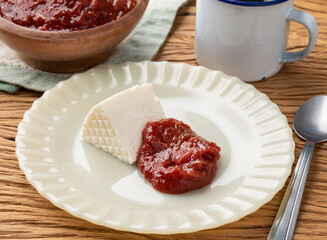 Goiabada, guava sweet with farm cheese. Typical homemade brazilian dessert