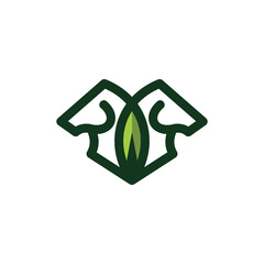 Line art vector logo of horse head and leaf creative design, Horse and Leaf Logo Icon Design Template Vector