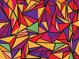 geometric shapes in bright warm tones that is the background and fabric pattern