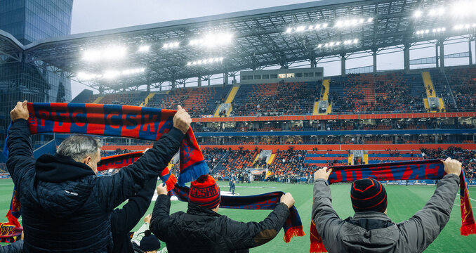 October 27, 2019, Moscow, Russia. Fans of the CSKA football club on the spectator stand before the start of the match.