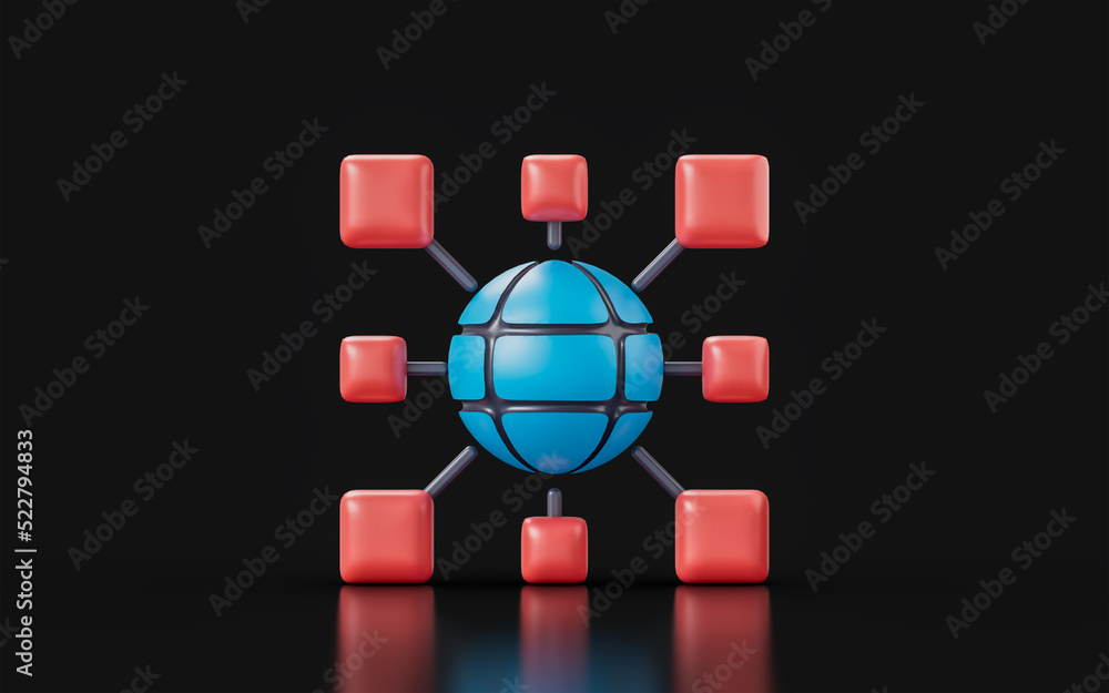 Poster globe sign on dark background 3d render concept for wireless connection technology