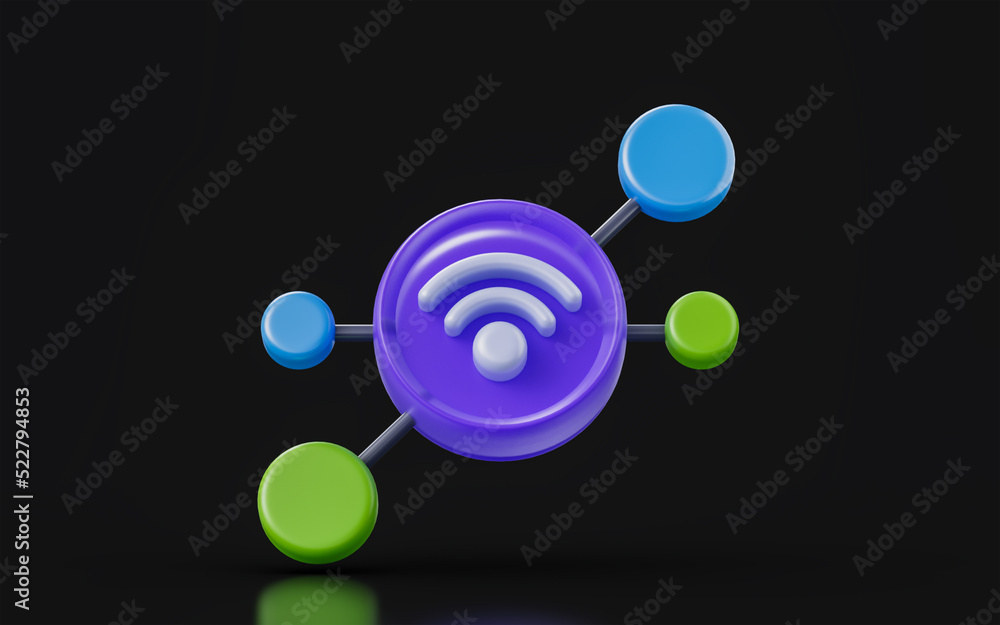 Poster wifi sign on dark background 3d render concept for global wireless connectivity system