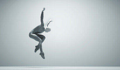 Man dancing and posing on white background.
