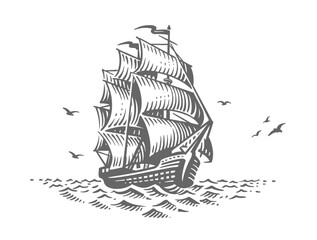 Sailing ship sketch. Old Fashioned Vintage - 522795292