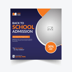 Fototapeta na wymiar Back To School Admission Promotion Post Template, School Admission Banner