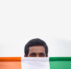 patriotic indian boy with indian flag
