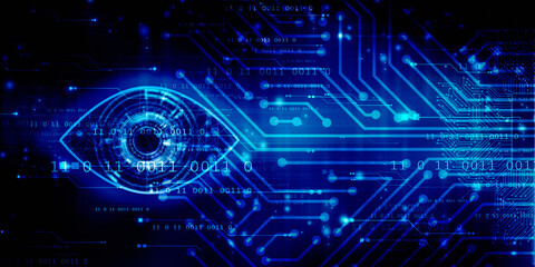 Digital composite of Eye scanning a futuristic interface
