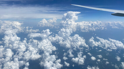 The natal background of the sky with clouds. Top view