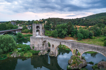 Fototapeta na wymiar Landscape of the Besalú Bridge, Spain