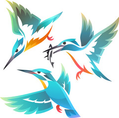Stylized Kingfishers - obrazy, fototapety, plakaty