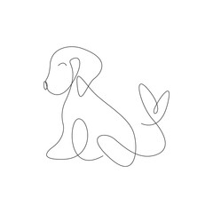 Silhouette of a dog with a heart at the tip of its tail, drawn in one continuous line. Design for modern tattoos, decor, logo, website design, sticker, badge, symbol, t-shirt print. Isolated vector