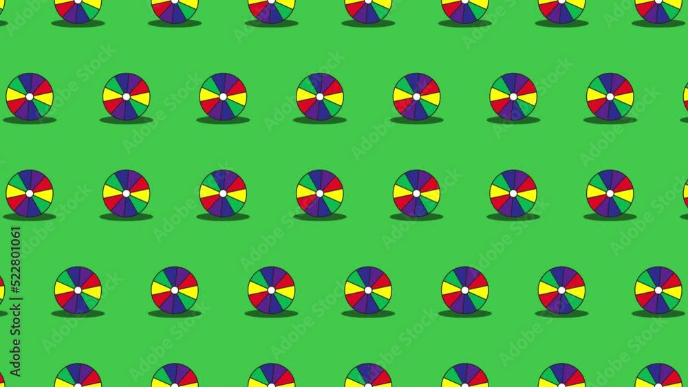 Poster seamless loop pattern with beach balls on a green background. sport balls in seamless loop animation