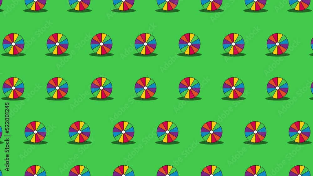 Poster seamless loop pattern with beach balls on a green background. sport balls in seamless loop animation