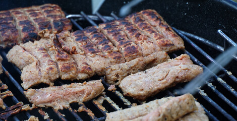 kebab grilling on a coal grill