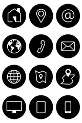 Business contact icon set. Group of Communication symbols for web and mobile app. Round button style Vector illustration