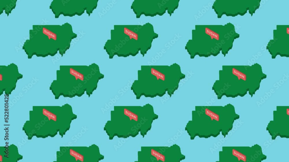 Aufkleber green isometric maps of country sudan with orange pointer on a blue background. seamless loop horizo