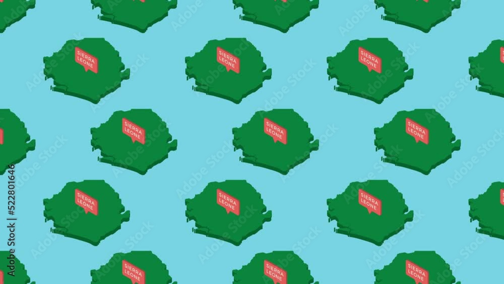 Aufkleber green isometric maps of country sierra leone with orange pointer on a blue background. seamless loop