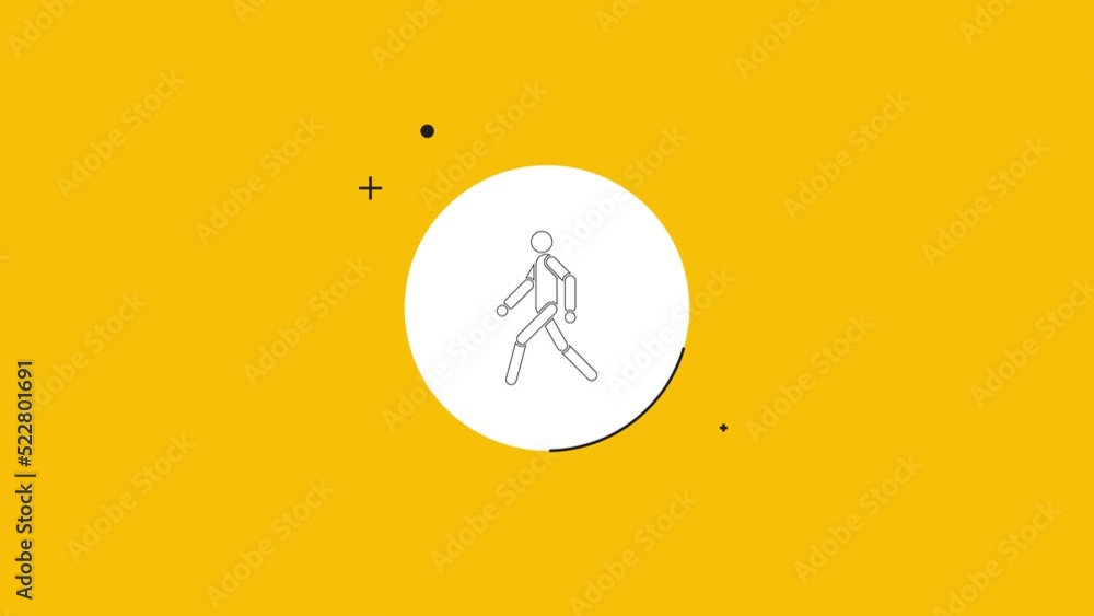 Aufkleber walking human icon in white circle on a yellow background. seamless loop dynamic symbol rolling in t