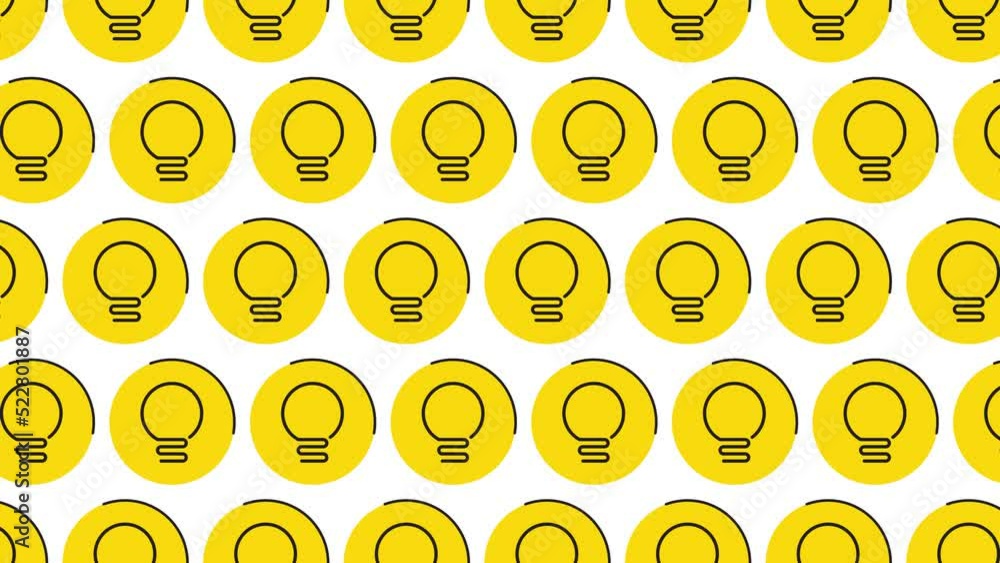 Aufkleber thin line lightbulb symbols in yellow circles on a white background. seamless loop dynamic pattern w