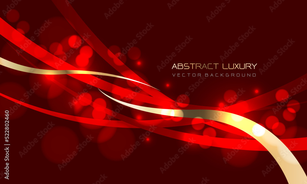 Poster abstract luxury red gold lines curve bokeh blur design modern background vector