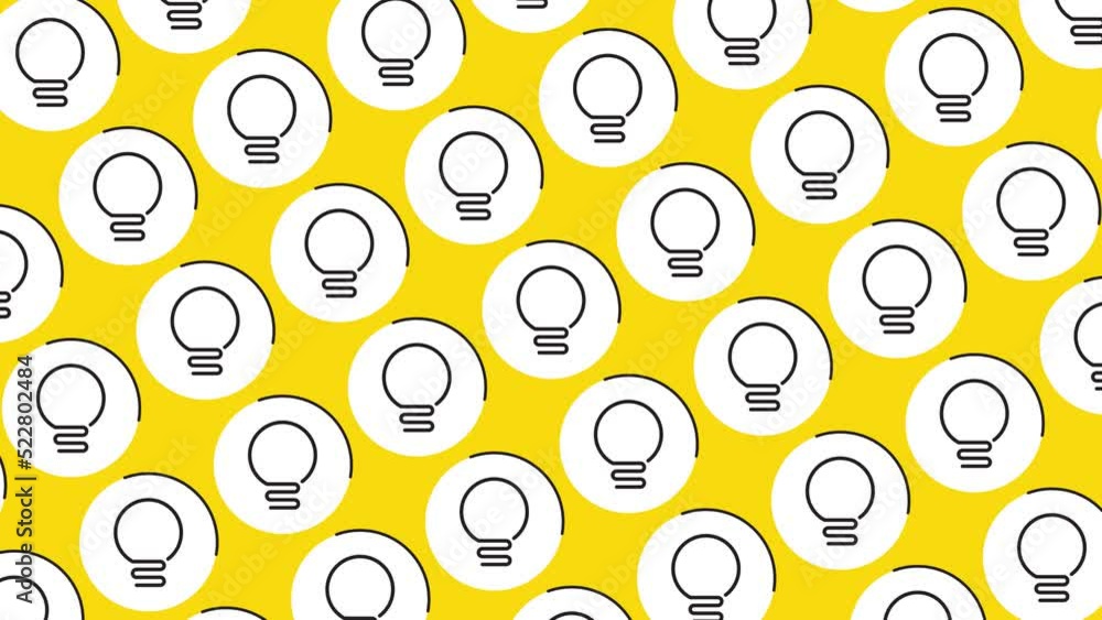 Aufkleber thin line lightbulb symbols in pattern on a yellow background. seamless loop dynamic pattern with re