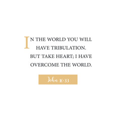 In the world you will have tribulation. But take heart; I have overcome the world, John 16:33, encouraging Bible Verse, Scripture poster, Home decor, Christian banner, Baptism gift,vector illustration