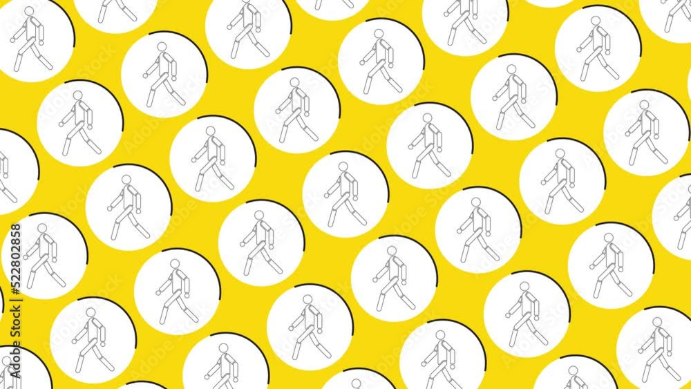 Aufkleber walking man symbols pattern on a yellow background. seamless loop dynamic pattern with regular symbo