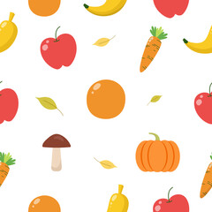 Pattern with fruits and vegetables. Vector graphics