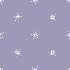 Fototapeta premium Purple seamless pattern with white hand drawn flowers and dots