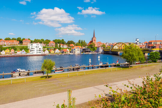 View on the town of Sonderborg, Jutland, Denmark. The town has a population of around 28,000 and is a center for trade, tourism, industry, and education in the region of Southern Denmark.