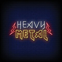 Neon Sign heavy metal Brick Wall Background Vector
