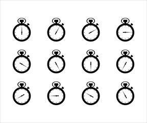 Fototapeta na wymiar stopwatch icon in different style vector illustration. two colored and black stopwatch vector icons designed in filled, outline, line and stroke style can be used for web, mobile, ui