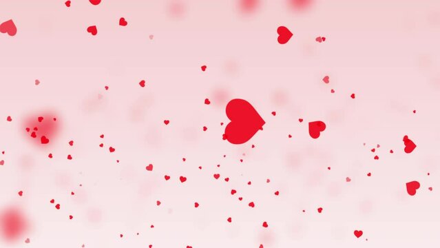 Red Love Heart Element Particle Flowing On Pink Background. Romantic Cg Abstract Glitter For Valentine And Wedding