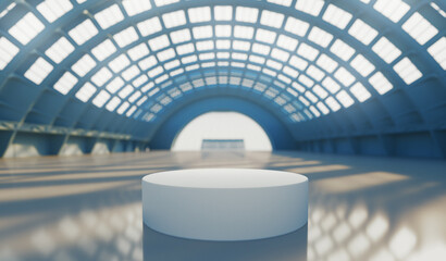 Pedestal geometric or cylindrical podium for show product. 3d rendering