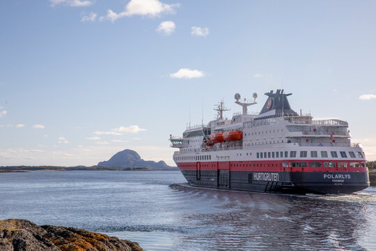 MS «Polarlys» is a Hurtigruten ship owned by Hurtigruten AS. Here arr. Brønnøysund,Helgeland,Northern Norway,scandinavia,Europe