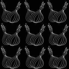 Fresh vegetables, onions. Hand-drawn illustration with vegetables. A farmer's market product. A great healthy food design template with vegetables drawn in chalk on a blackboard. Great for menu design