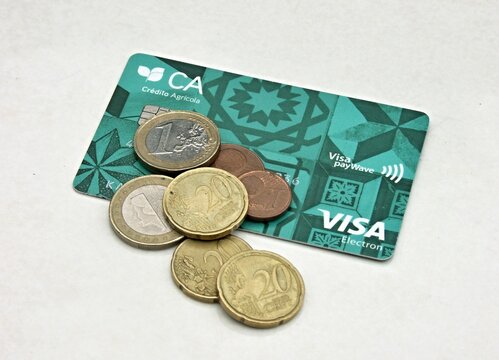 Credito Agricola Multibanco Visa Karte in Portugal  mit Euro Muenzen
