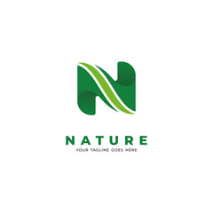 Letter N Logo Design with Green Color, Simple N Logo Inspiration Template Vector