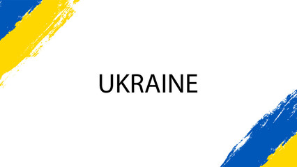 Ukrainian flag, blue yellow frame, isolated on white background. Patriotic text Ukraine. Grunge stylized brush stroke texture. Hand drawn border. Concept of patriotism, freedom Vector illustration