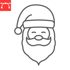 Santa Claus line icon, Christmas and holiday, Santa Claus face vector icon, vector graphics, editable stroke outline sign, eps 10.