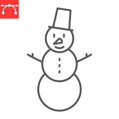 Snowman line icon, Christmas and holiday, snowman vector icon, vector graphics, editable stroke outline sign, eps 10.