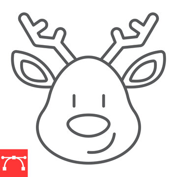 Christmas deer line icon, new year and reindeer, rudolph deer vector icon, vector graphics, editable stroke outline sign, eps 10.